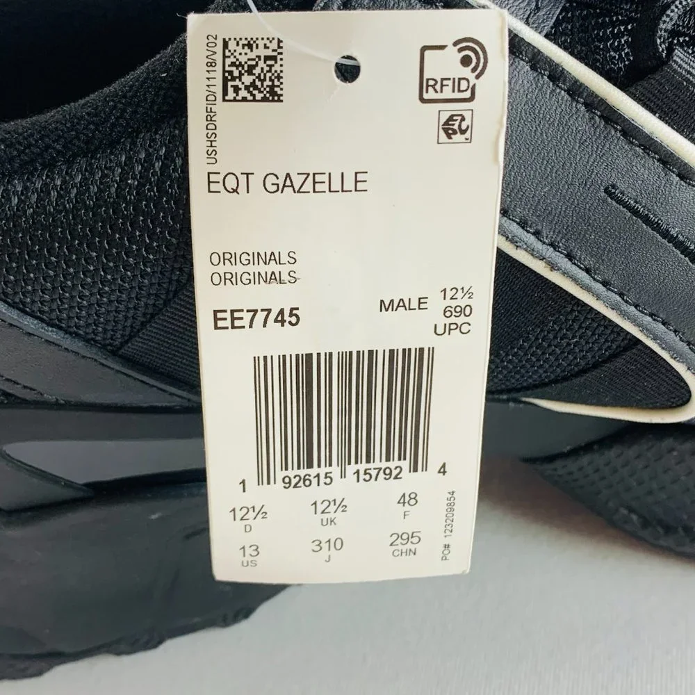 Adidas EQT Gazelle Core Black (Men's US Size 13) New Black Shoes, EE7745_8